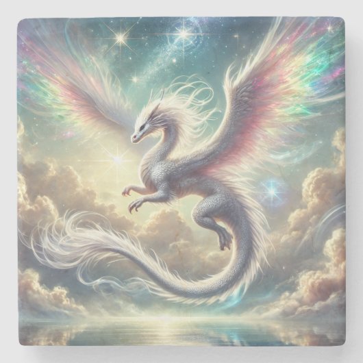 Dessous-de-verre En Pierre Dragon blanc (Devant)