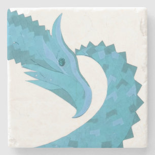 Dessous-de-verre En Pierre Dragon cardiaque turquoise en blanc
