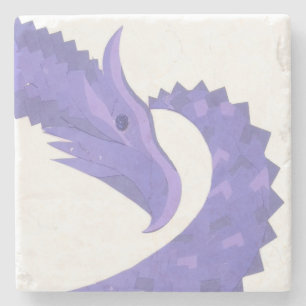Dessous-de-verre En Pierre dragon coeur lavande sur fond blanc