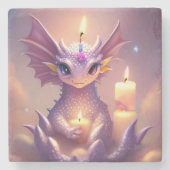 Dessous-de-verre En Pierre Dragon d'Imaginaire aux bougies d'anniversaire (Devant)