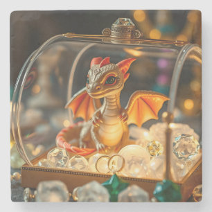 Dessous-de-verre En Pierre Dragon mignon dans une boîte à bijoux