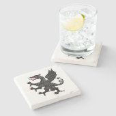 Dessous-de-verre En Pierre Dragon Rampant Sable (Côté)