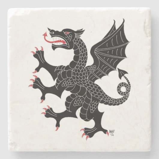 Dessous-de-verre En Pierre Dragon Rampant Sable (Devant)