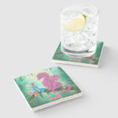 Dessous-de-verre En Pierre Dragon rose et fée (Côté)