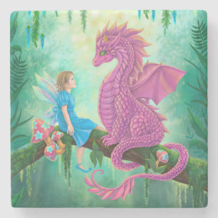 Dessous-de-verre En Pierre Dragon rose et fée