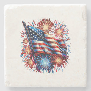 Dessous-de-verre En Pierre Drapeau américain Feux d'artifice Patriotique