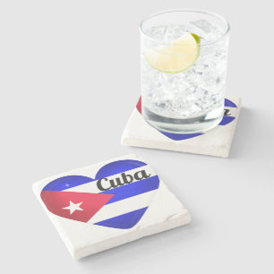 Dessous-de-verre En Pierre Drapeau Cuba Cœur