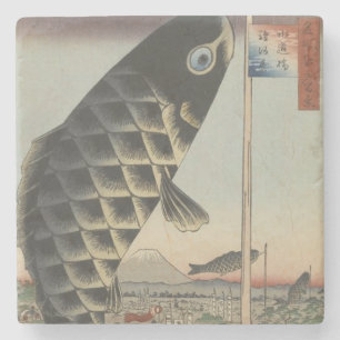 Dessous-de-verre En Pierre Drapeau de fête du poisson Koi Hiroshige japonais