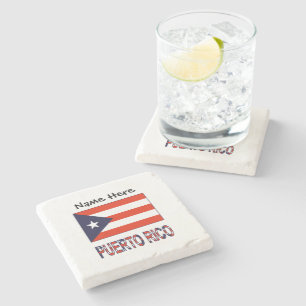 Dessous-de-verre En Pierre Drapeau de Porto Rico et Porto Rico avec votre nom