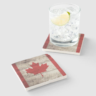 Dessous-de-verre En Pierre Drapeau du Canada sur le vieux grain en bois