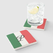 Dessous-de-verre En Pierre Drapeau italien avec Monogramme (Côté)