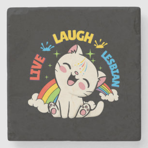 Dessous-de-verre En Pierre Drapeau lesbien Vivre Rire Chat Arc-en-ciel Mois d