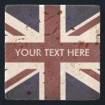Dessous-de-verre En Pierre Drapeau vintage britannique Union Jack travertin p<br><div class="desc">Drapeau vintage britannique Union Jack traverstine personnalisé Dessous de verre de pierre. Dessous de verre en pierre épaisse en marbre,  calcaire,  travertin ou grès. Ajoutez votre propre texte personnalisé. Drapeau du Royaume-Uni,  Grande-Bretagne,  Angleterre. Décor élégant bar / table pour la maison ou le pub.</div>