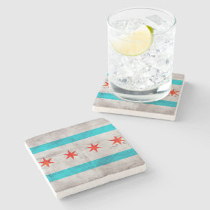 Dessous-de-verre En Pierre Drapeau vintage patiné d'état de Chicago