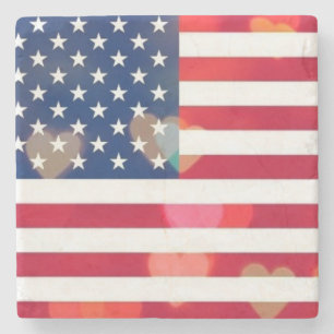 Dessous-de-verre En Pierre Drapeau vintage Patriotique USA avec des coeurs co