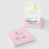 Dessous-de-verre En Pierre Dreamy Cupcake rose avec Yum framboise! (Côté)