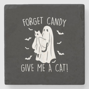 Dessous-de-verre En Pierre Drôle Halloween Cat Ghost Oublier Candy Donner Moi