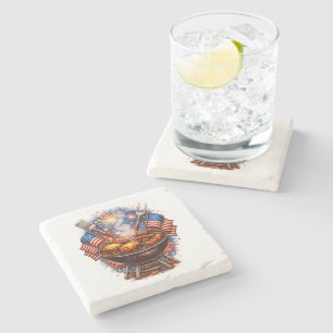 Dessous-de-verre En Pierre Drôles Amoureux De Bbq Patriotiques 4 Juillet