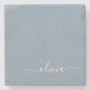 Dessous-de-verre En Pierre Dusty Blue minimaliste moderne Monogramme élégant
