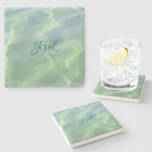 Dessous-de-verre En Pierre Eau tropicale aquamarine avec Initiales