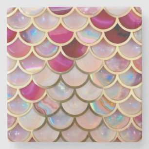 Dessous-de-verre En Pierre Échelles de sirènes d'iridescente rose