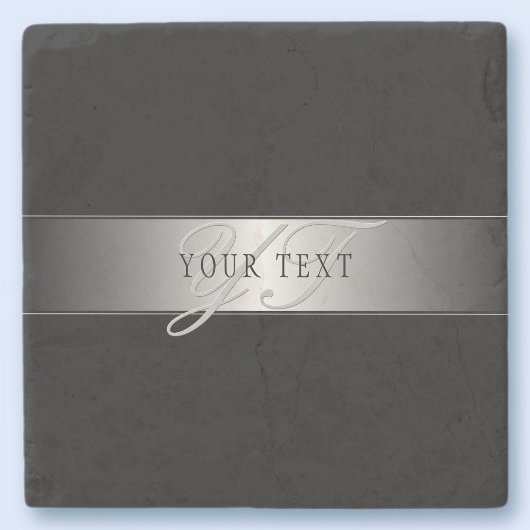Dessous-de-verre En Pierre Écriture élégante de monogramme modifiable | Noir