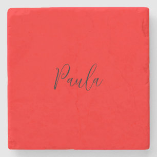 Dessous-de-verre En Pierre Écriture manuscrite Nom élégant Couleur rouge Plai