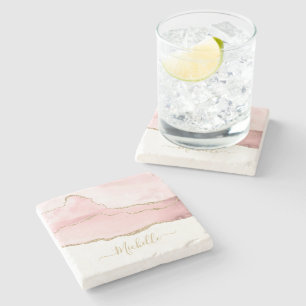 Dessous-de-verre En Pierre écriture stylisée or et blush agate