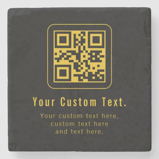 Dessous-de-verre En Pierre Editable QR Code & Text Template | Black & Gold (Devant)