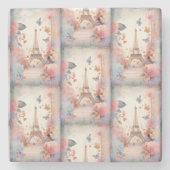 Dessous-de-verre En Pierre Eiffel Tower Butterflies and Flowers Pattern (Devant)