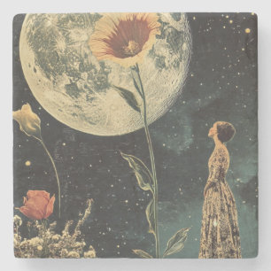 Dessous-de-verre En Pierre Élégance Lune - Femme avec Lune