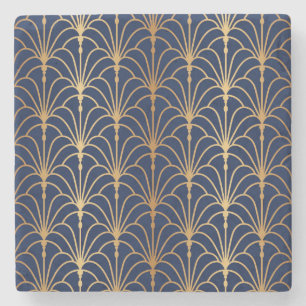 Dessous-de-verre En Pierre Elégance orientale : Motif de ventilateur d'or