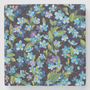 Dessous-de-verre En Pierre Elégance Oublier-Me-Pas Motif Floral