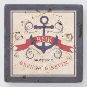 Dessous-de-verre En Pierre Elégant accent bleu d'ancrage nautique (Devant)