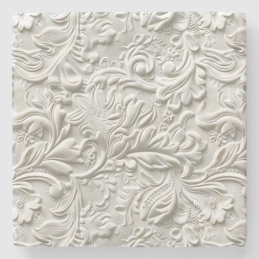 Dessous-de-verre En Pierre Élégant blanc à outils cuir floral (Devant)