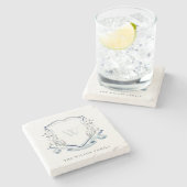 Dessous-de-verre En Pierre Elégant bleu Fleur sauvage Aquarelle Monogram Cres (Côté)