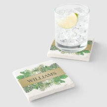 Elégant Botanique Vert Faux Gold Palm Leaf