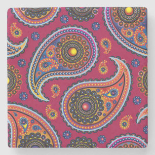 Dessous-de-verre En Pierre Elégant Burgundy Paisley et Motif Mandala