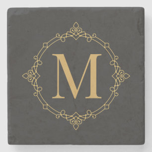 Dessous-de-verre En Pierre Élégant décoré Golden RF Monogramme