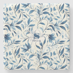 Dessous-de-verre En Pierre Élégant Feuilles Blue Paisley - Arrière - plan bla