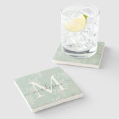 Dessous-de-verre En Pierre Élégant Feuilles botaniques Turquoises Monogramme  (Côté)