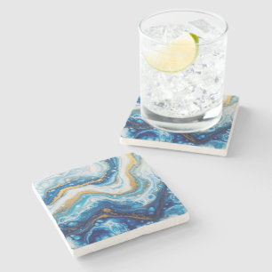 Dessous-de-verre En Pierre Elégant Fluid Art Carreaux décoratifs - Bleu Abstr