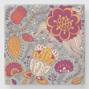 Dessous-de-verre En Pierre Élégant Fond Floral Vintage