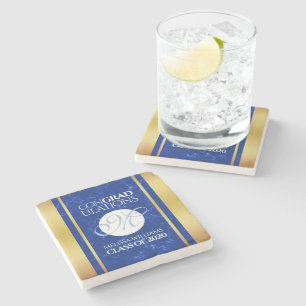 Dessous-de-verre En Pierre Élégant Graduation Monogramme Bleu Marbre Or Huile