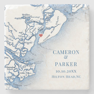 Dessous-de-verre En Pierre Elégant Hilton Head Island Map Marine Blue Mariage