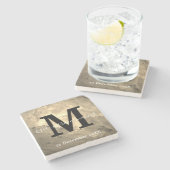 Dessous-de-verre En Pierre Élégant marbre noir et blanc Mariage Monogramme (Côté)