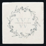 Dessous-de-verre En Pierre Élégant Mariage de monogramme de couronne de lauri<br><div class="desc">Si vous avez besoin d'une personnalisation supplémentaire,  n'hésitez pas à m'envoyer un message sur yellowfebstudio@gmail.com .</div>