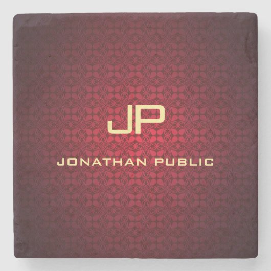 Dessous-de-verre En Pierre Élégant Modèle nostalgique de monogramme damassé r (Devant)