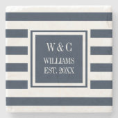 Dessous-de-verre En Pierre Élégant Monogram Navy Bleu Bleu Blancs (Devant)
