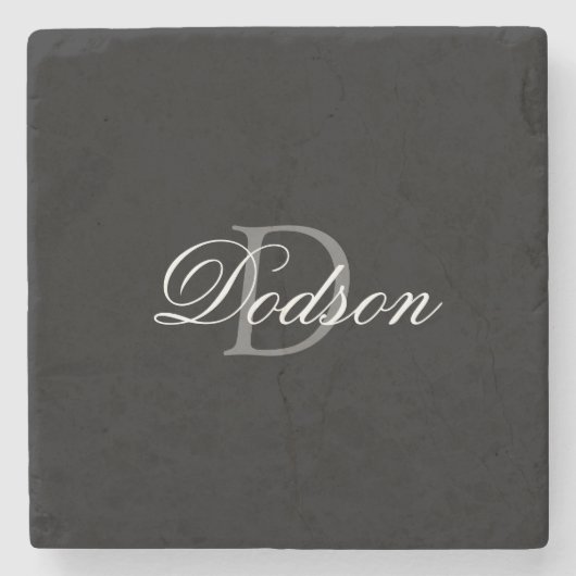 Dessous-de-verre En Pierre Élégant monogramme de script noir (Devant)